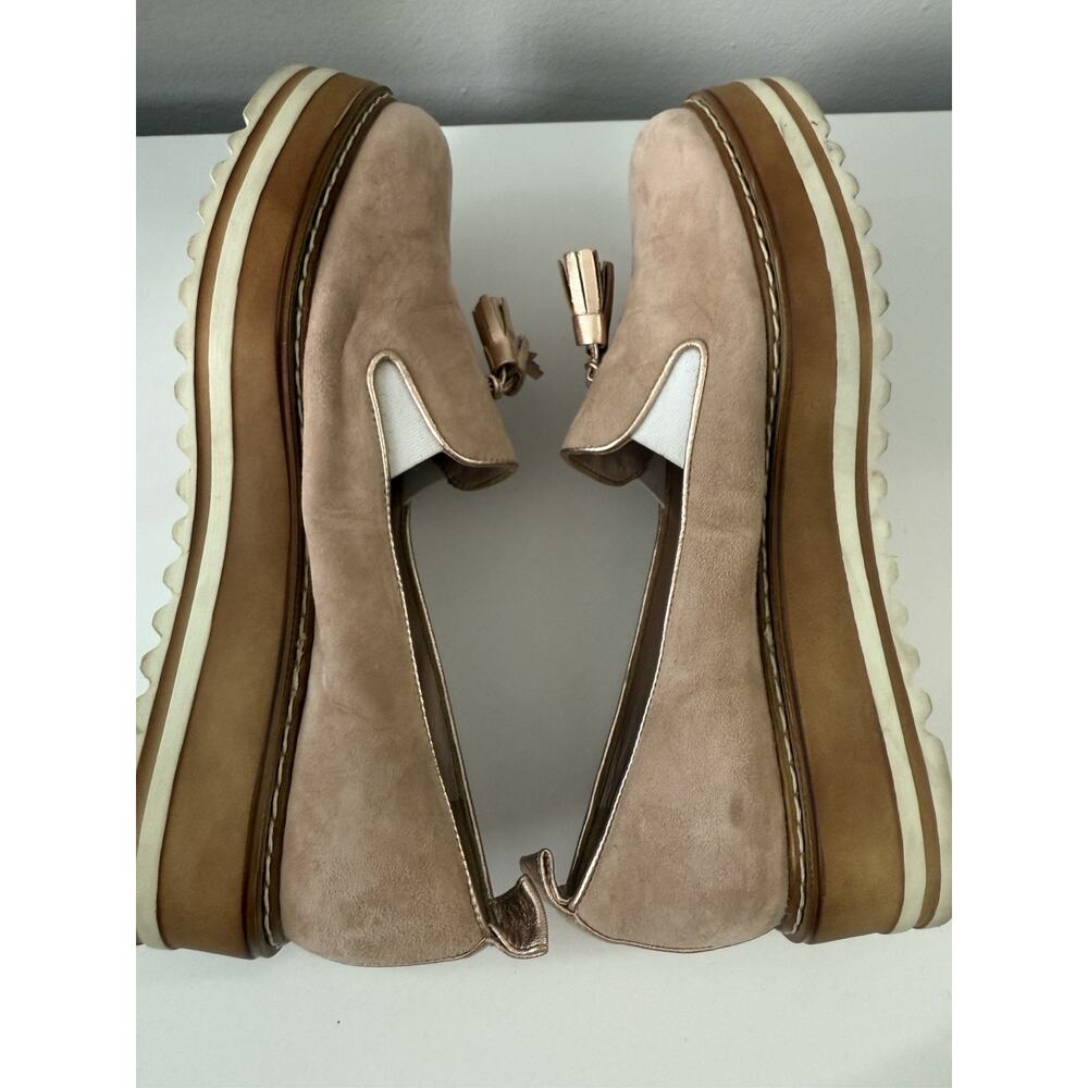 Michele Lopriore Cassidy Suede Loafers Shoes Womens 38.5 Gold Pewter Leather - Picture 10 of 13